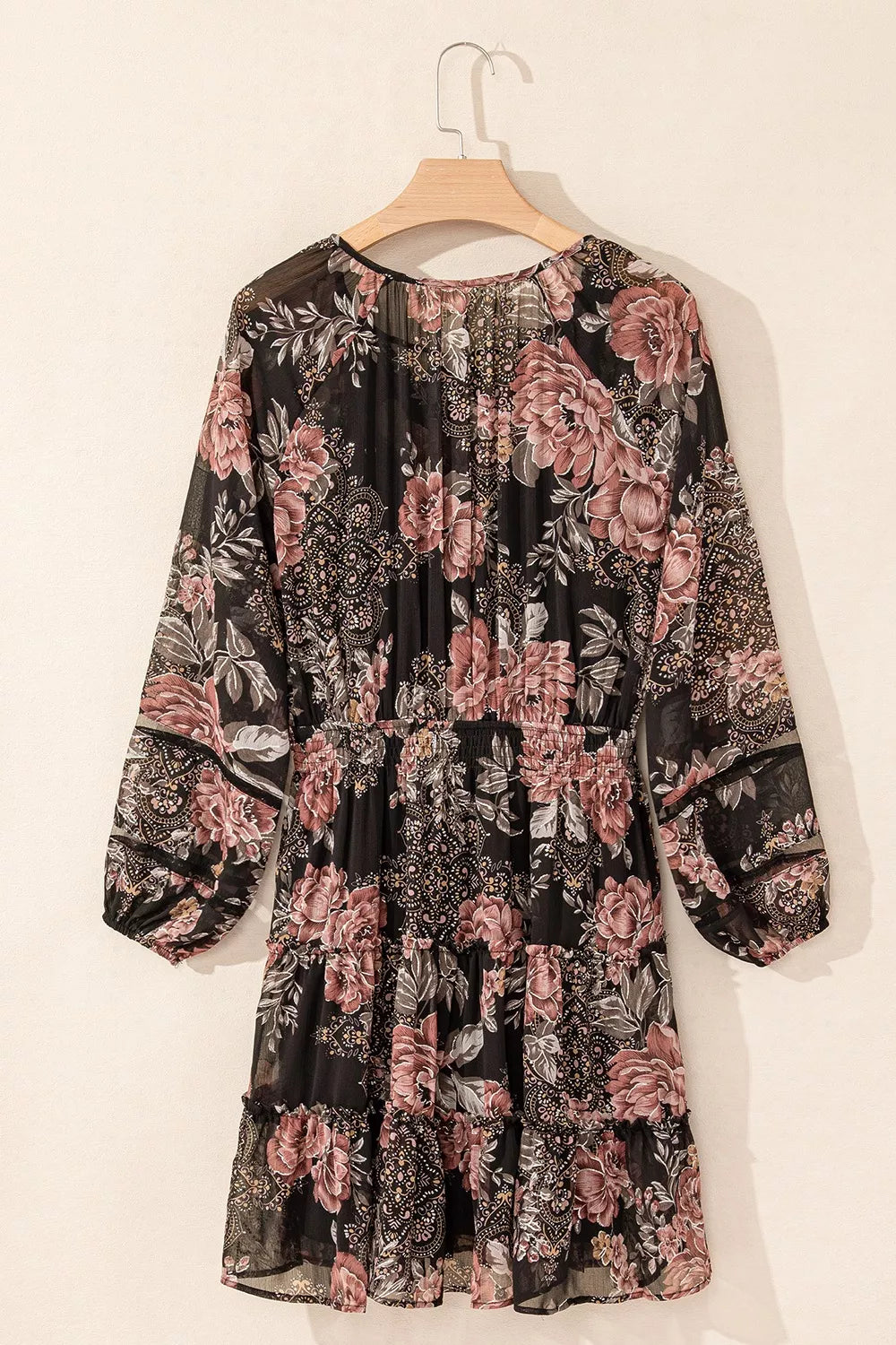 Floral Print Tie Neck Mini Dress