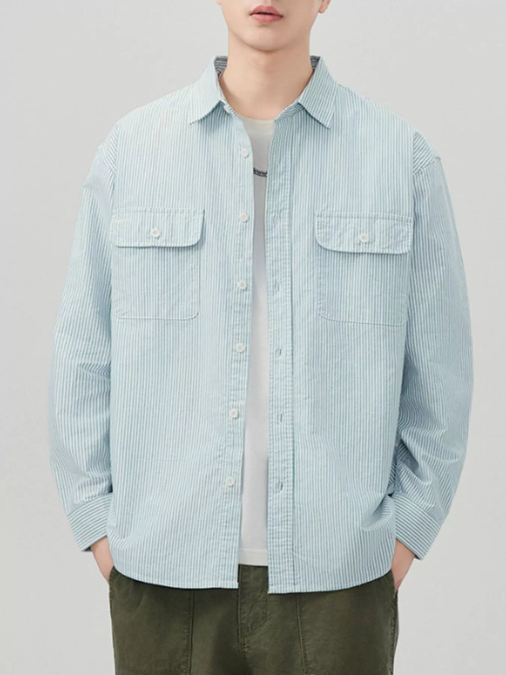 Men's Plus Size Striped Button Up Long Sleeve Shirt