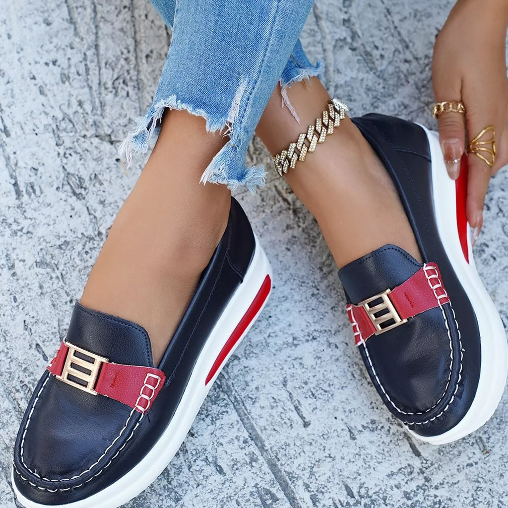 Metal Buckle Round Toe Slip-Ons