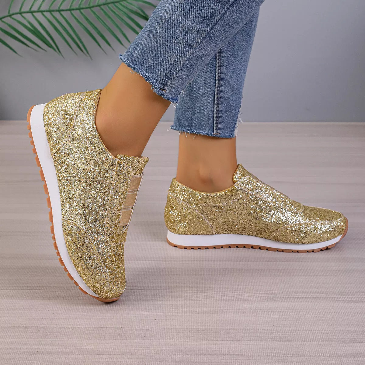 Round Toe Glitter Slip-Ons