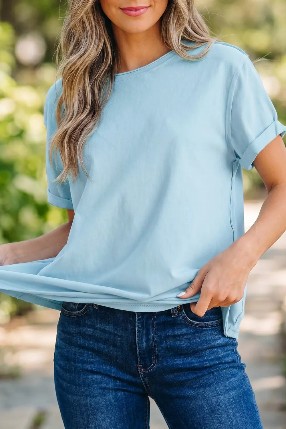 Solid Color Round Neck Casual T Shirt