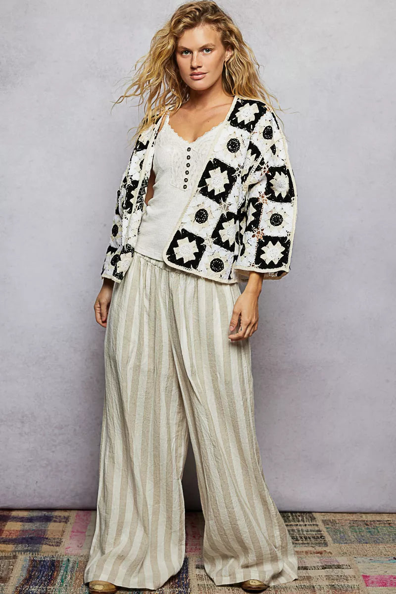 POL Open Front Cardigan with Varied Patterns