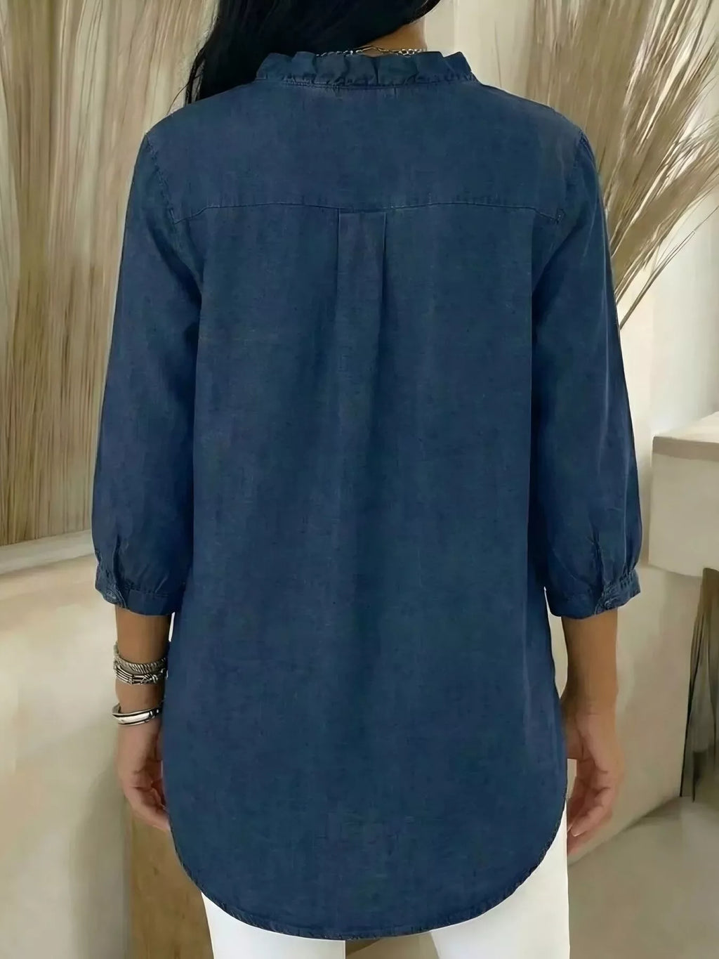 Full Size V-Neck Ruffled Button Down Shirt Plus Size