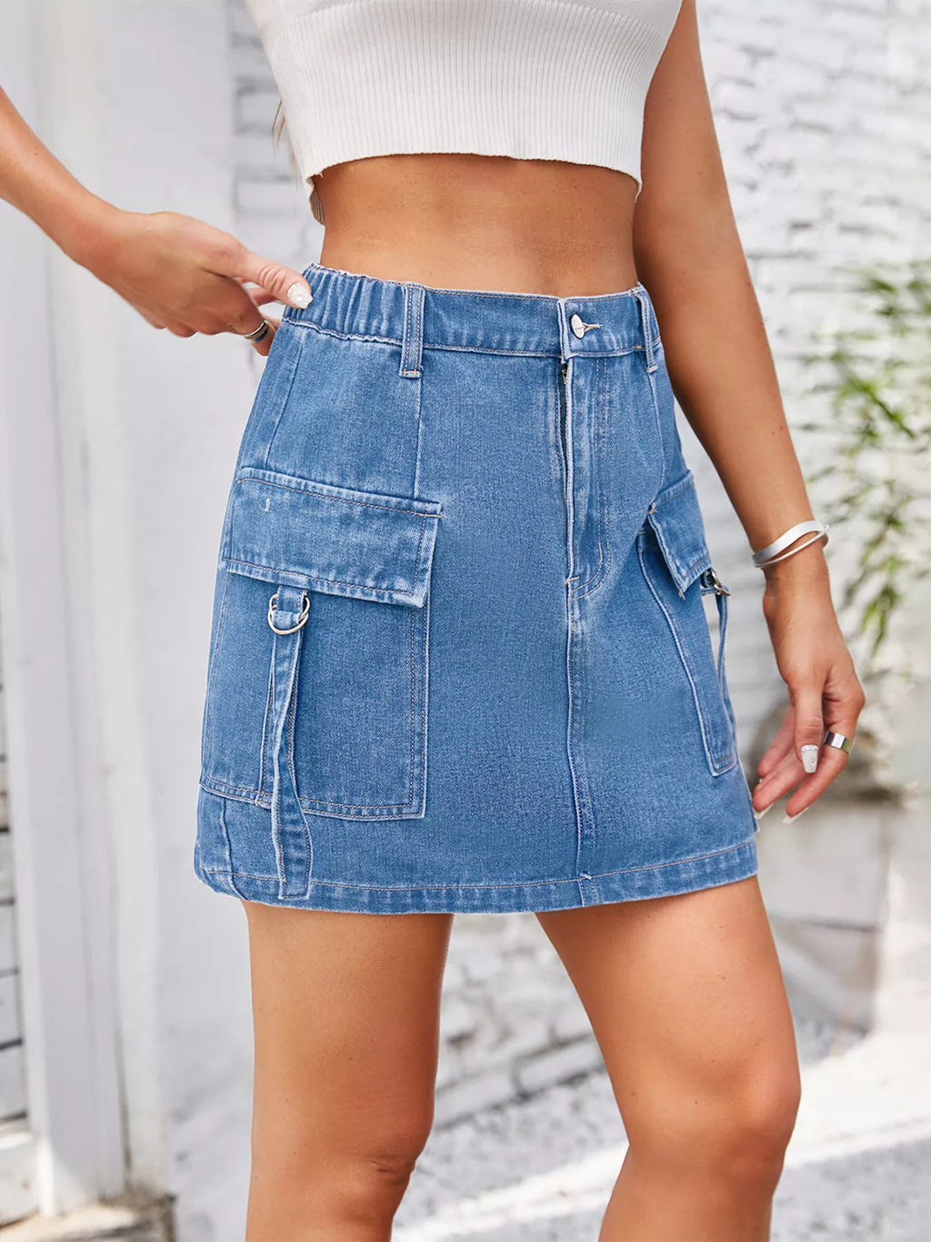 Casual Cargo Denim Skirt