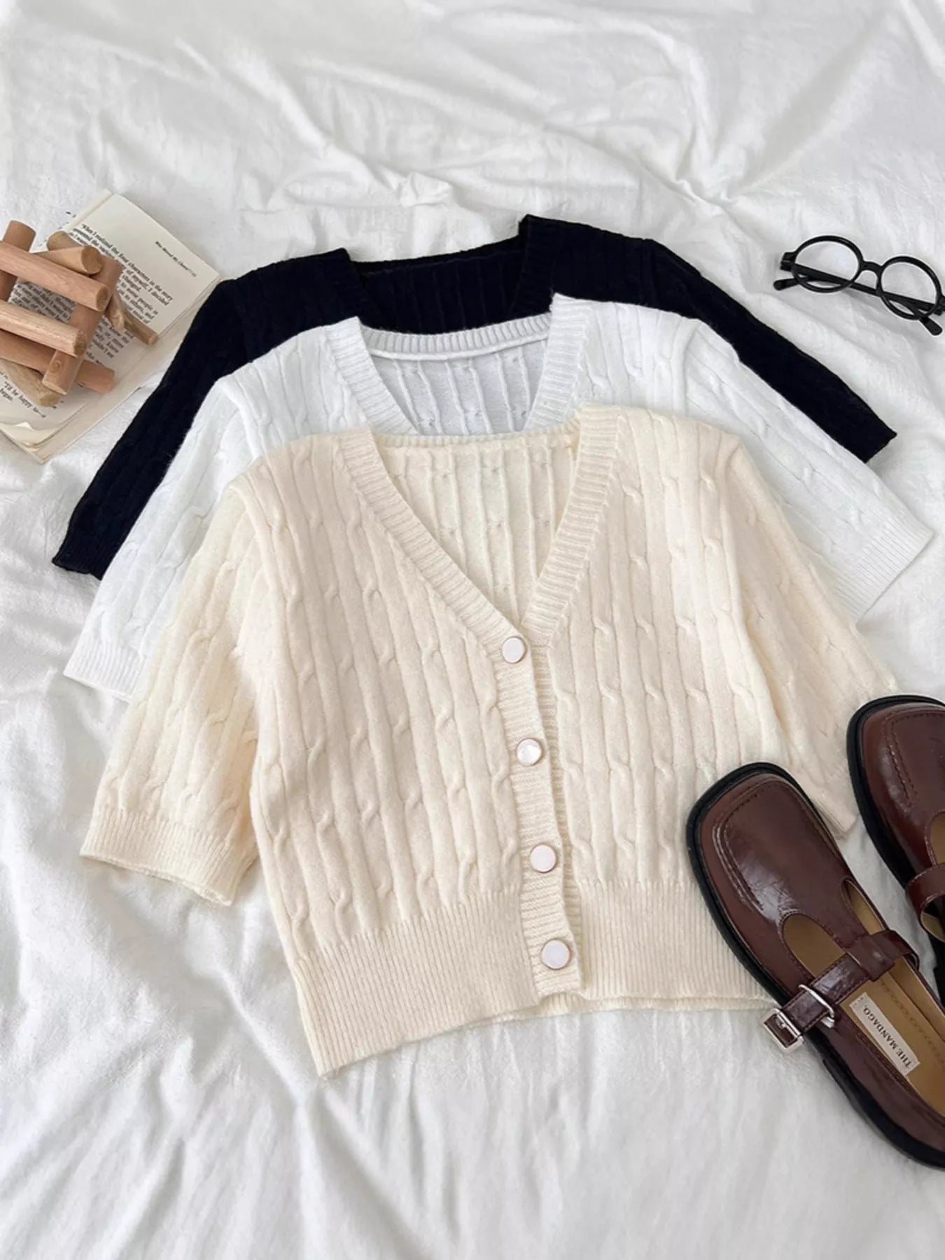 Texture Knit Button Down Cardigan