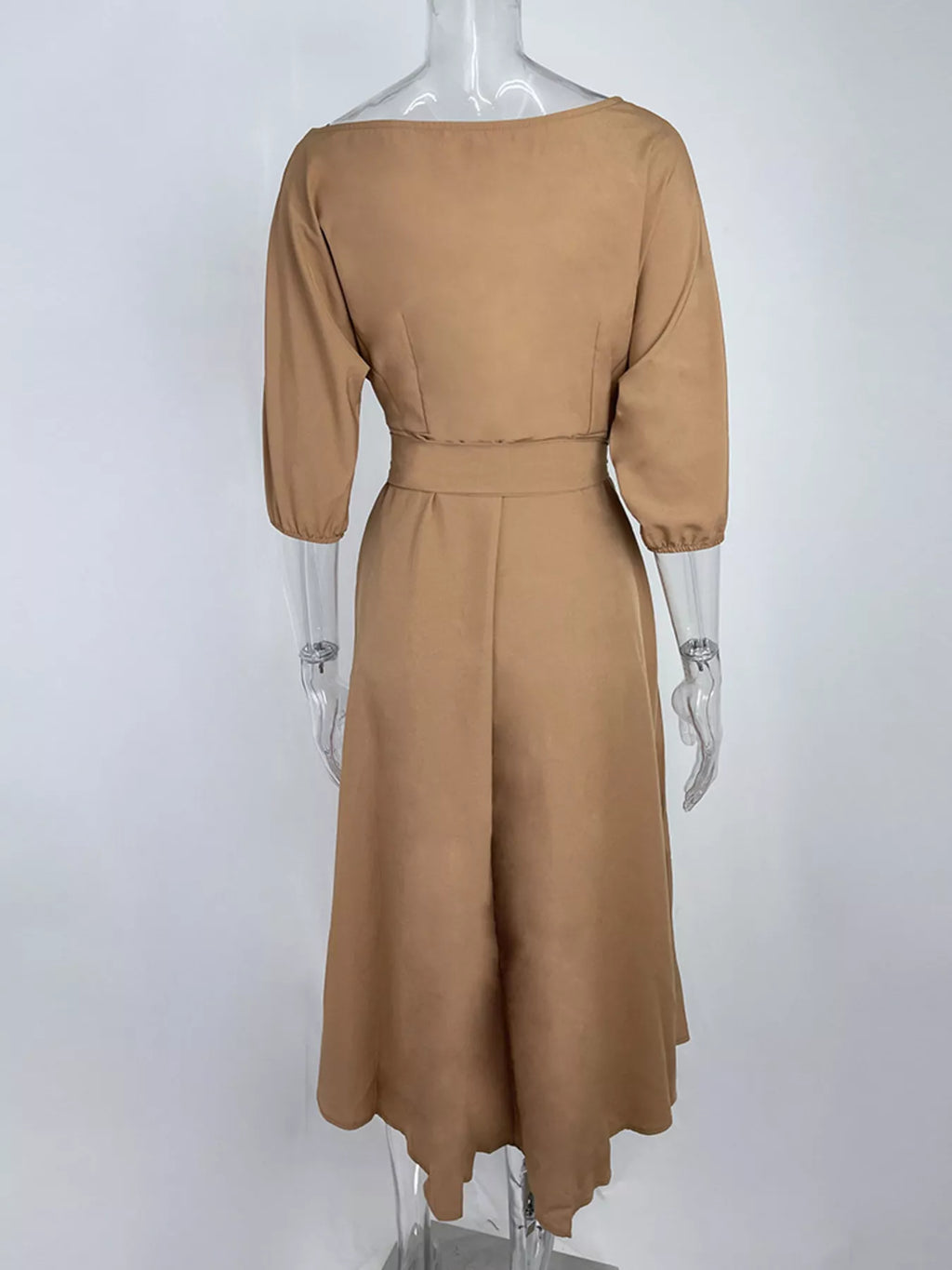 Boat Neck Tie Waist Dress