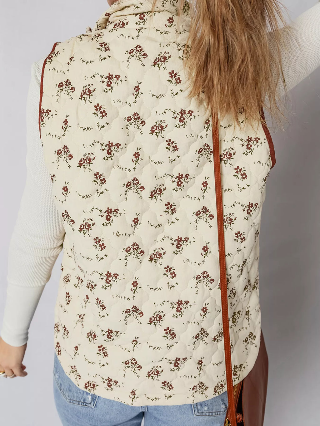 Floral Print Zip Up Quilted Vest