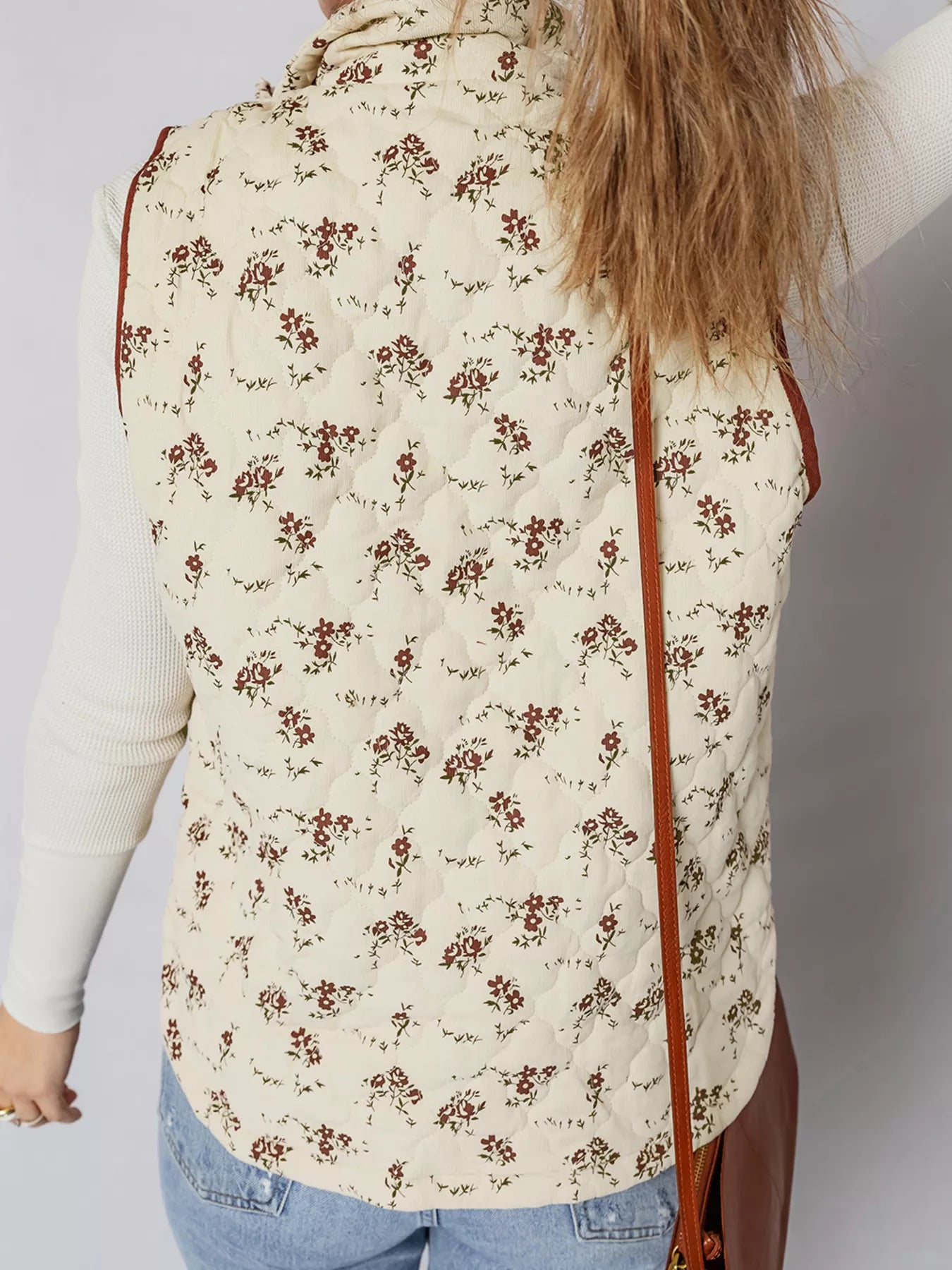 Floral Print Zip Up Quilted Vest