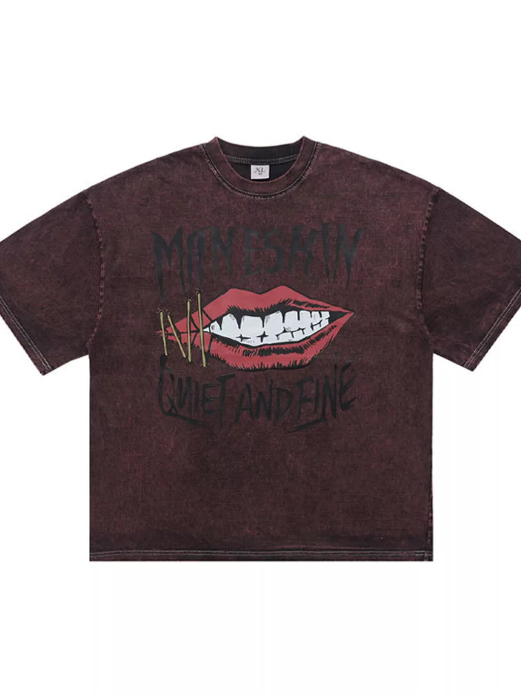 Men's Lip Graphic Washed Round Neck T-Shirt