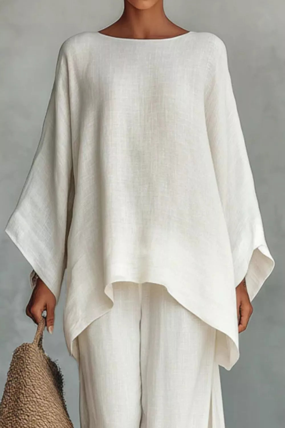 Solid Color Long Sleeve Top and Wide Leg Pants Set