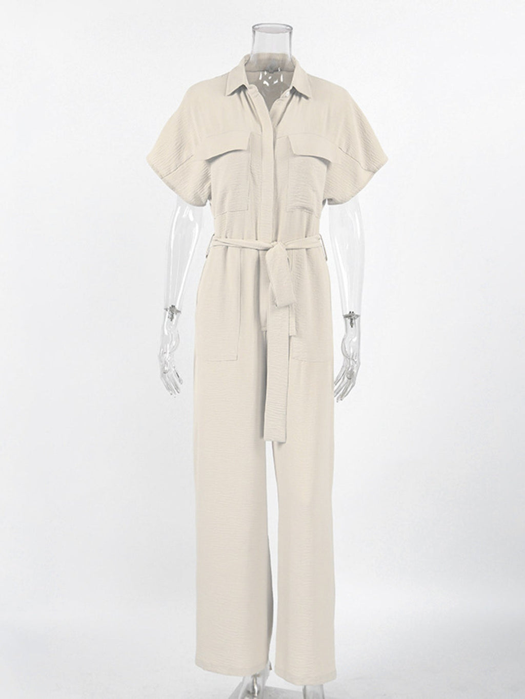 Chest Pocket Short Sleeve Wide Leg Jumpsuit