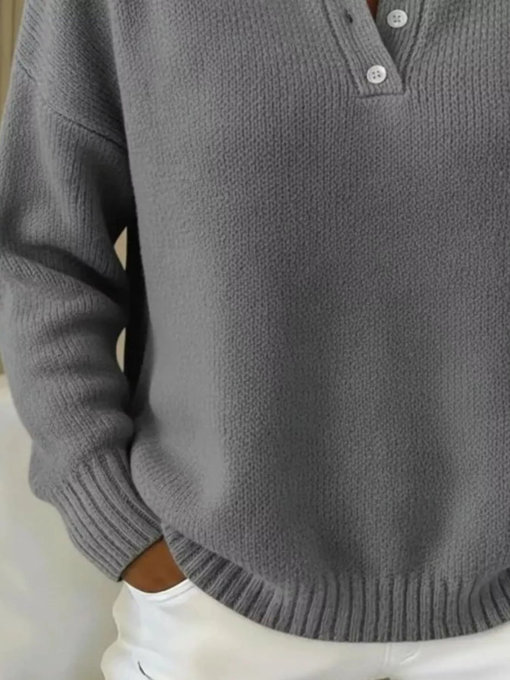 Full Size Button Detail Drop Shoulder Sweater Plus Size