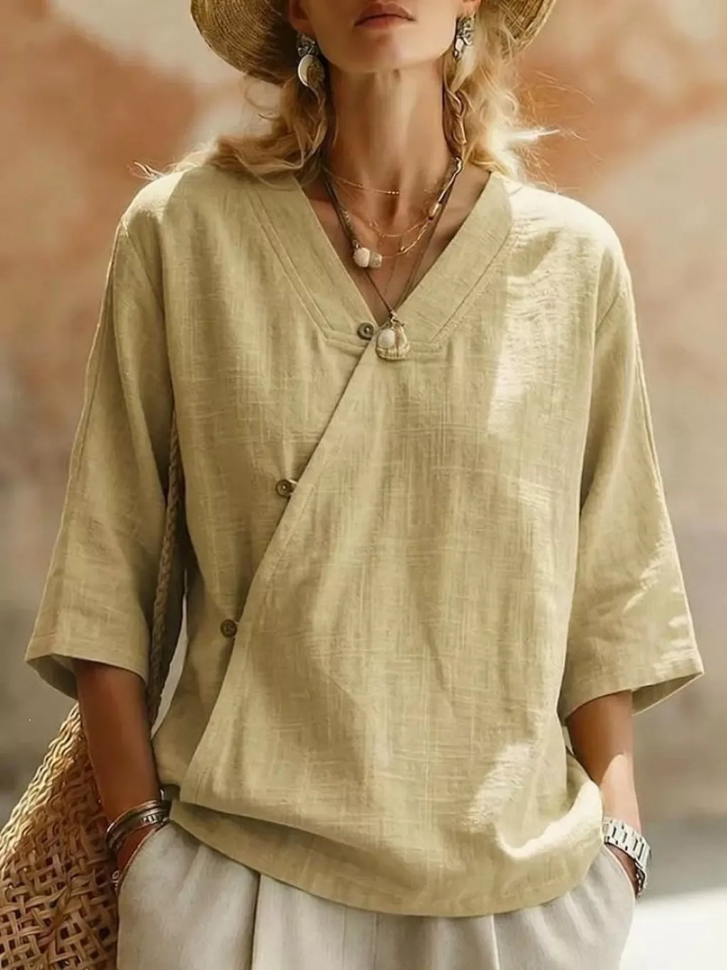 Surplice 3/4 Sleeve Blouse
