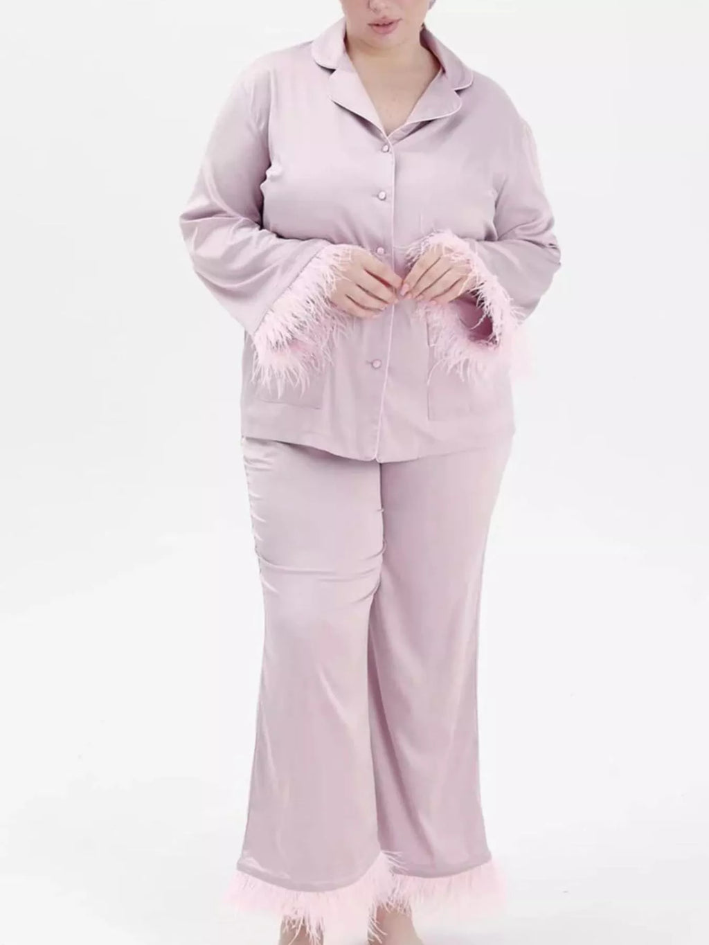 Silky Button Up Top and Pants Lounge Set