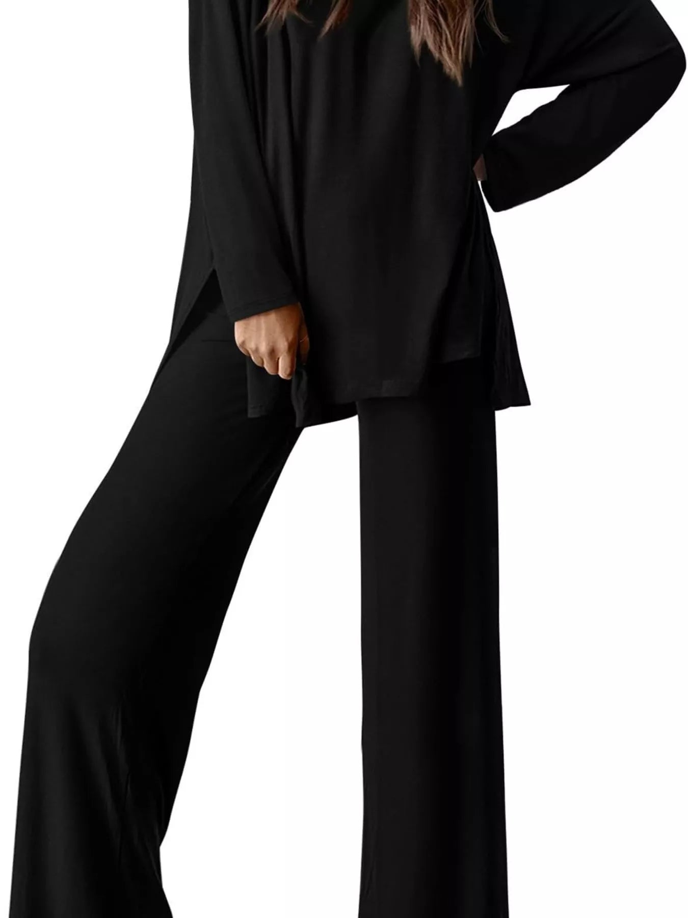 Casual Loose Long Sleeve Top and Wide Leg Pants Set
