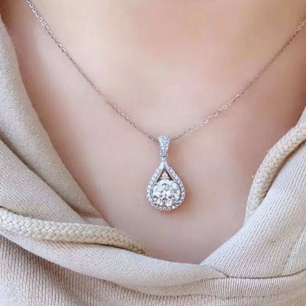 5 Carat 925 Sterling Silver Moissanite Teardrop Necklace