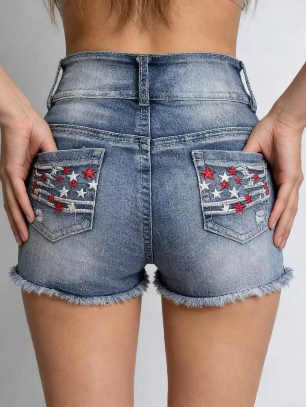 American Flag Distressed Denim Shorts