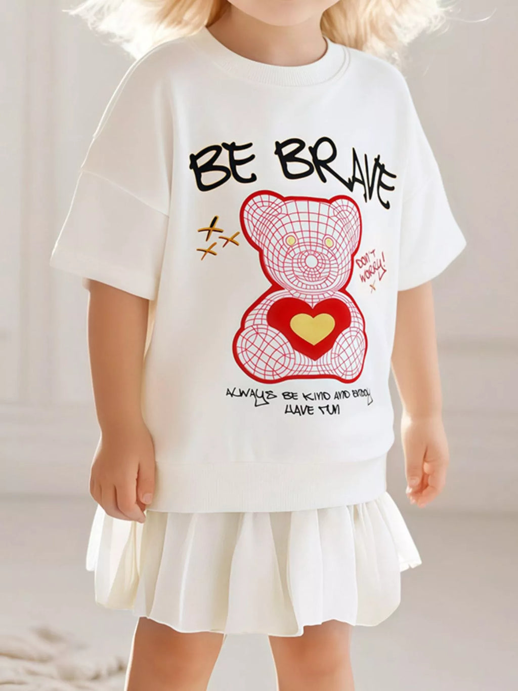 Children's Bear Graphic Short Sleeve Sweatshirt Dress