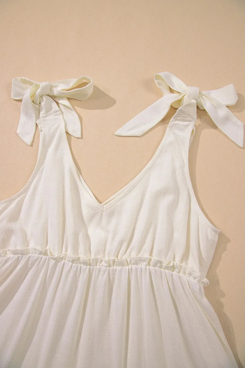 Solid Color Tied Straps Ruffle Tiered Mini Dress