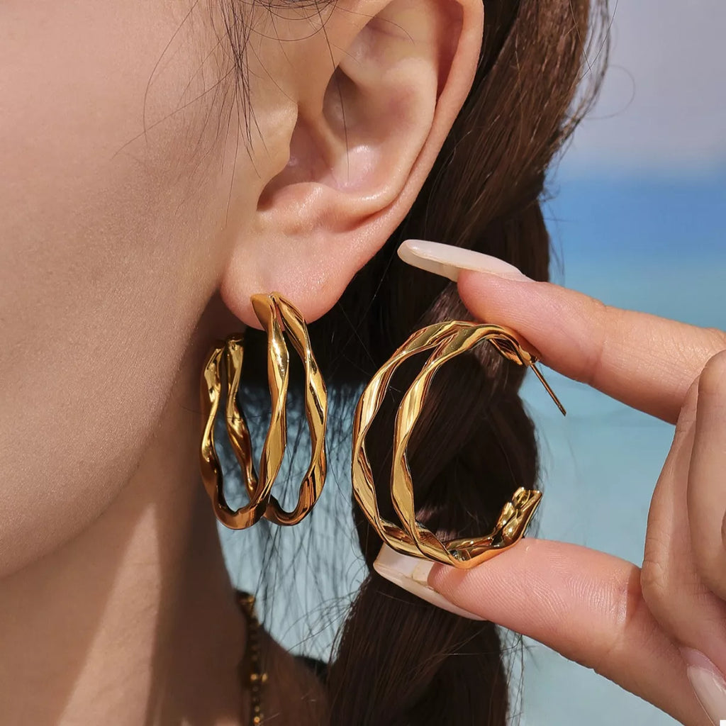 18K Gold-Plated Chunky Twisted Hoop Earrings