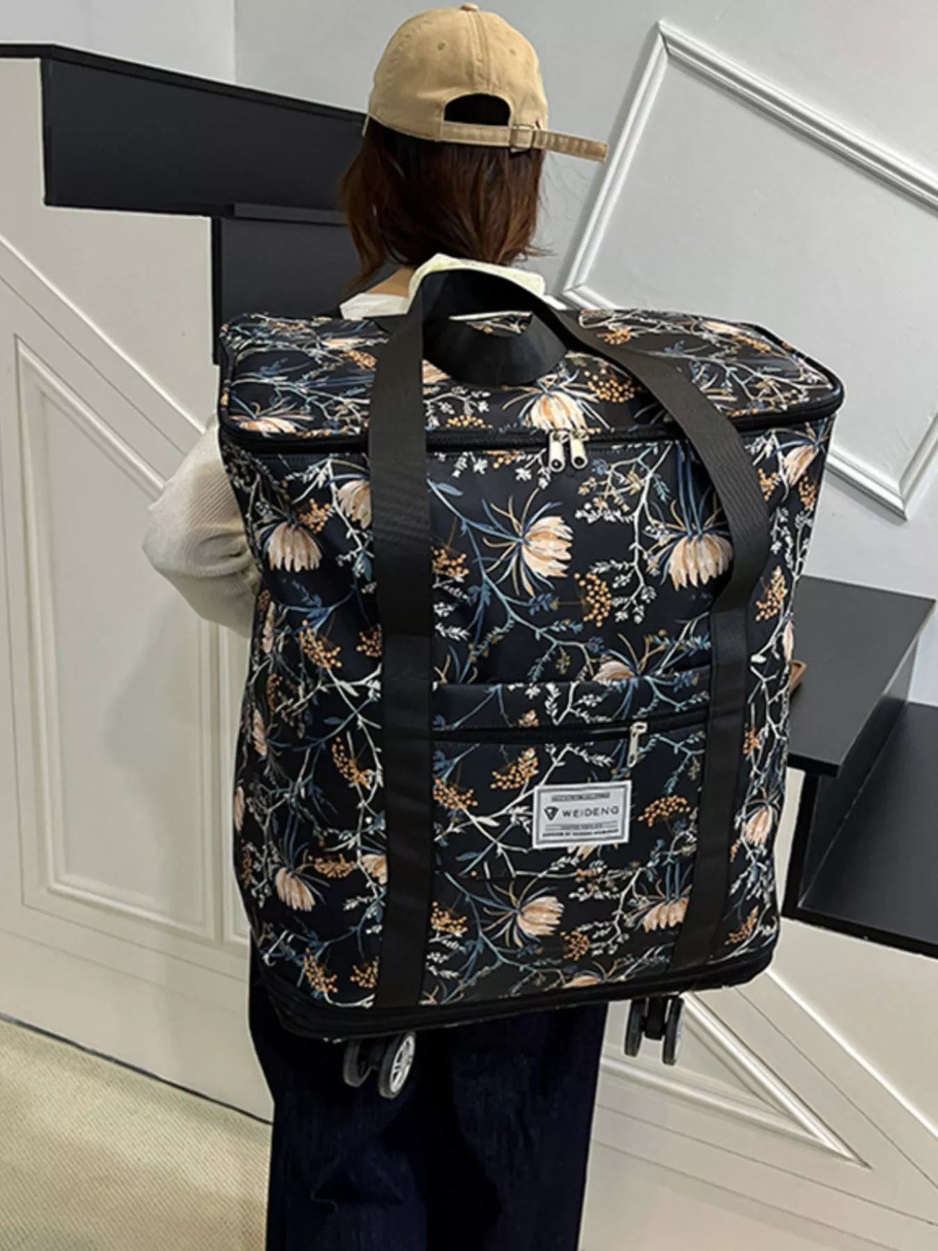 Floral Pattern Rolling Luggage Travel Bag