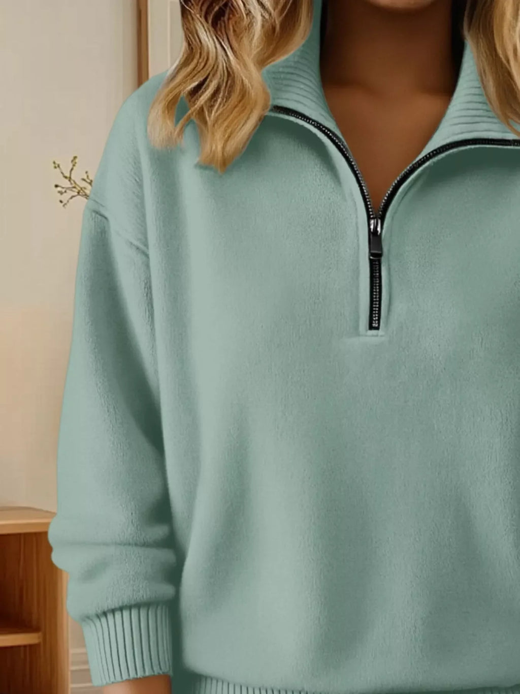 Full Size Half Zip Dropped Shoulder Sweater Plus Size
