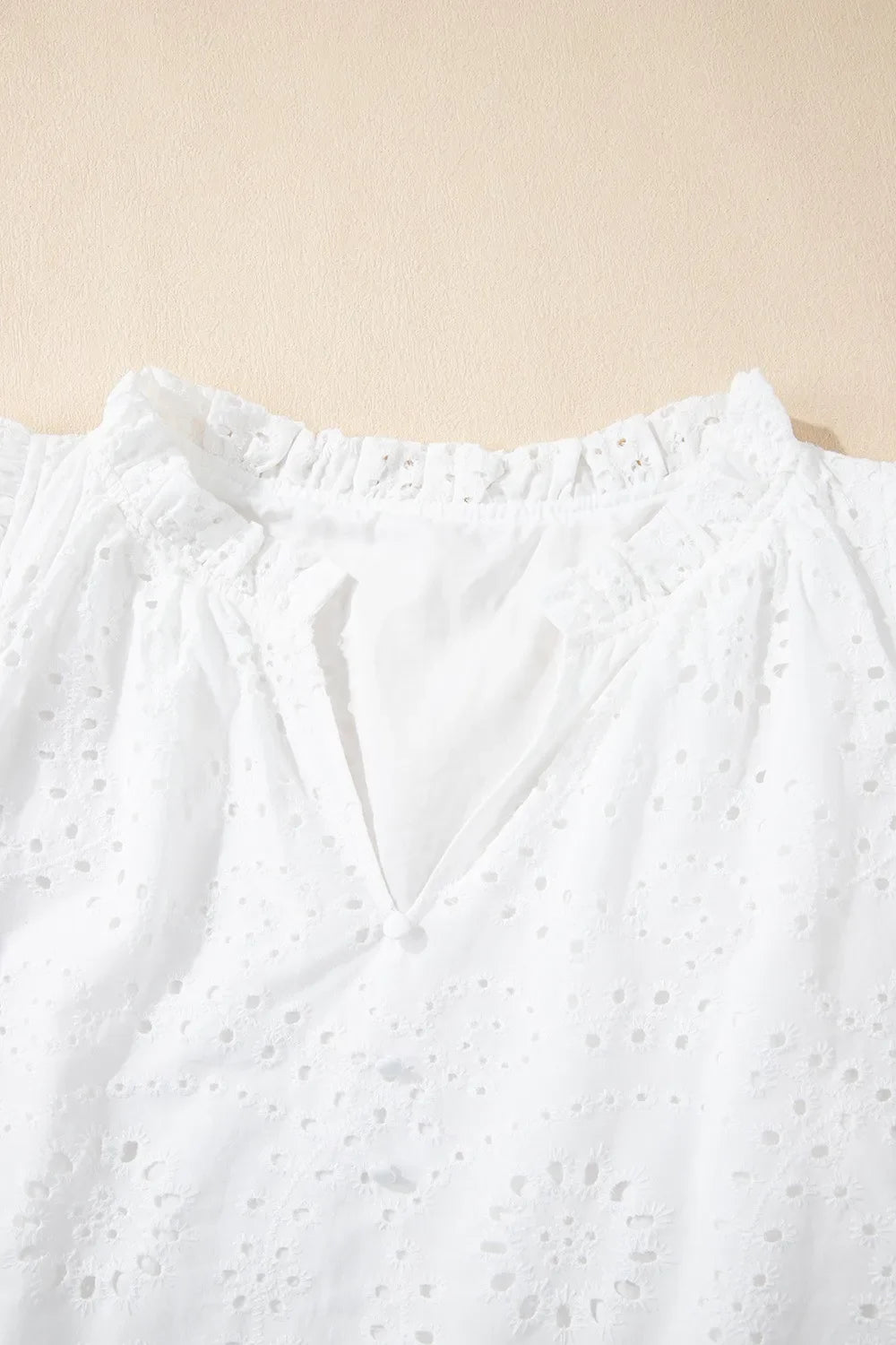 Eyelet Notched Short Sleeve Blouse