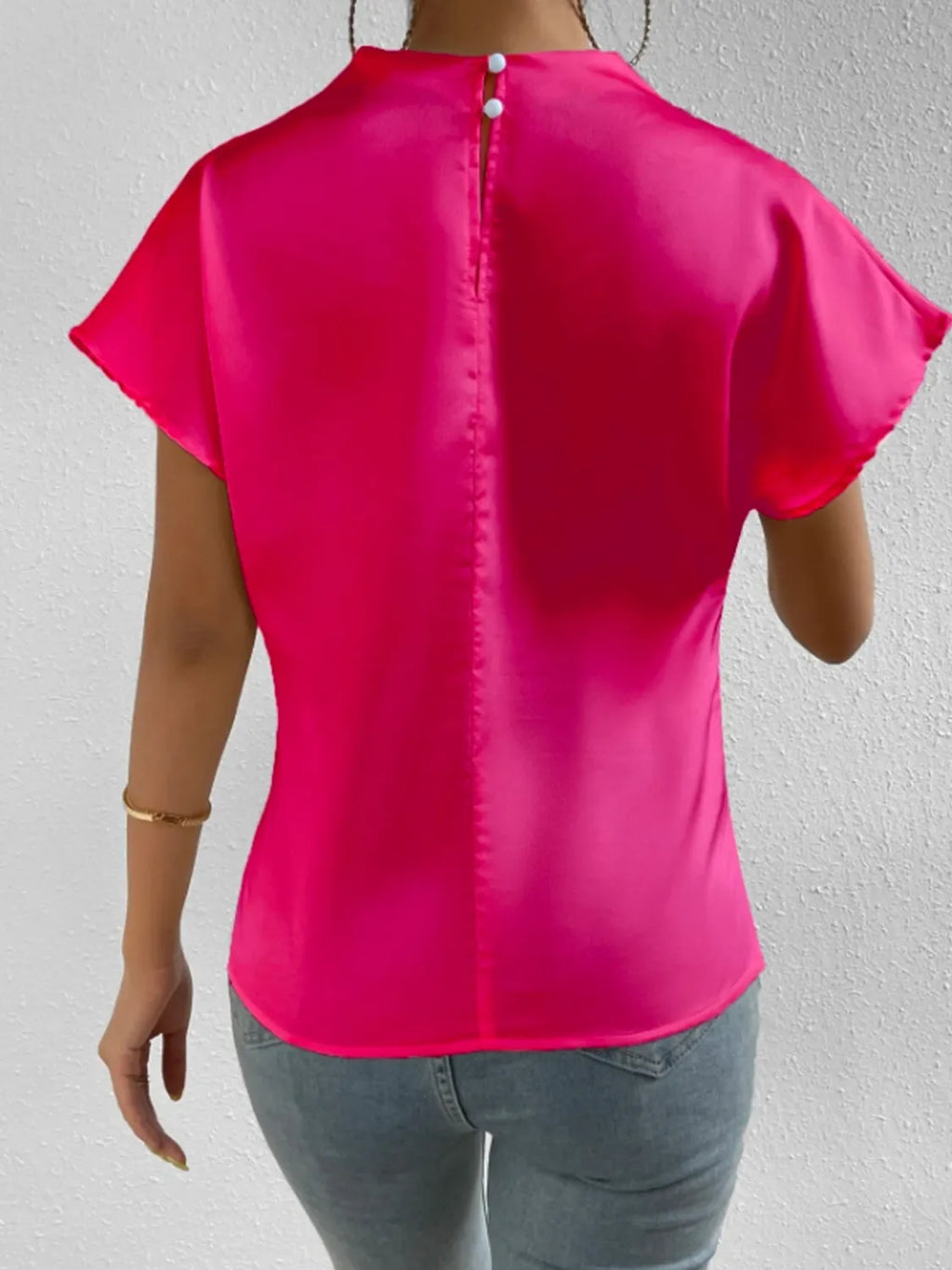 Mock Neck Short Sleeve Blouse
