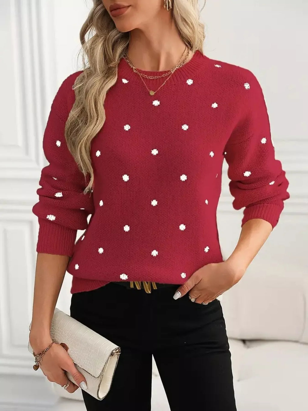 Polka Dot Round Neck Sweater