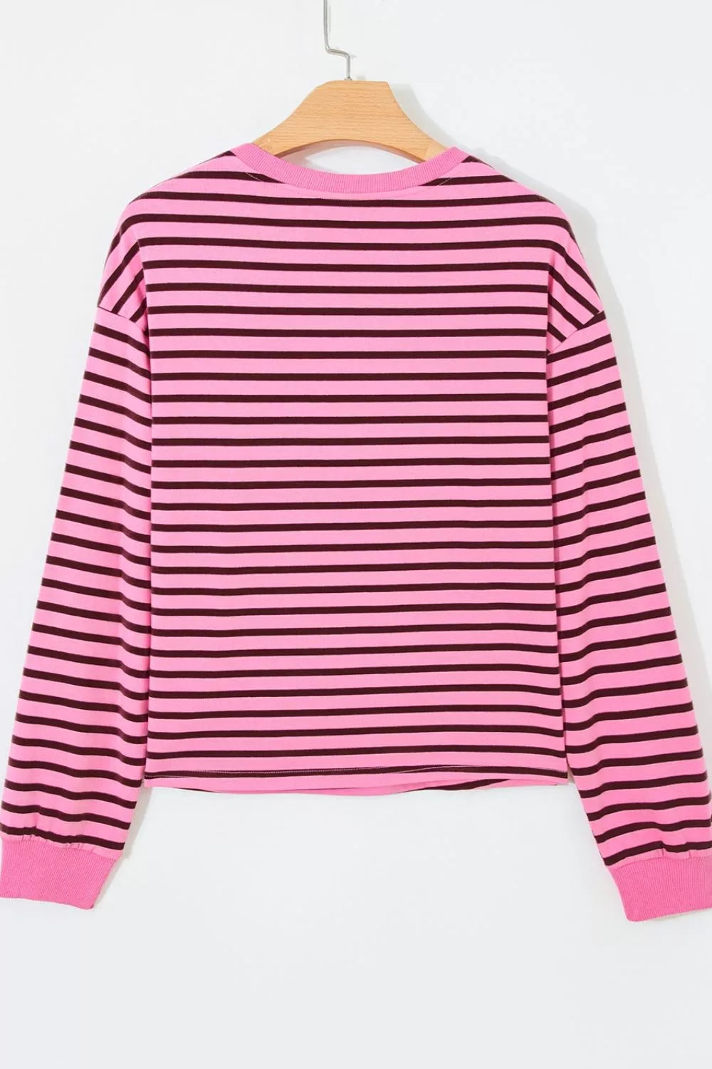 Stripe V Neck Drop Shoulder Long Sleeve Top