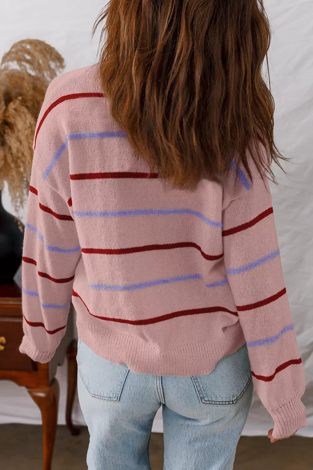 Striped Drop Shoulder Long Sleeve Sweater