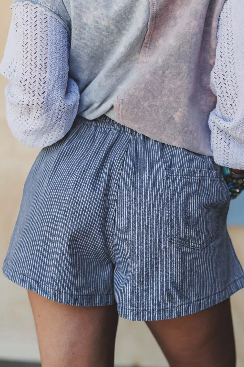 Striped Drawstring Denim Shorts