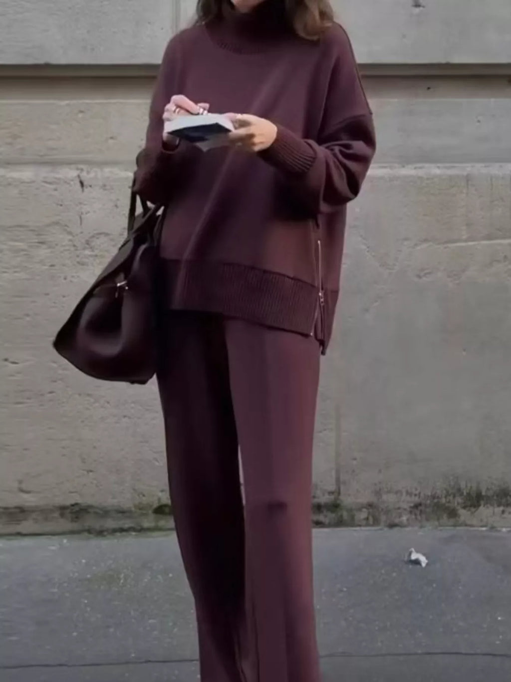 Turtleneck Side Zipper Sweatshirt and Pants Set