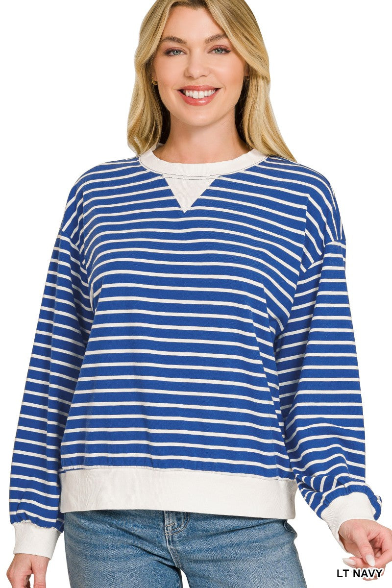 Zenana Striped Rib Banded Sweatshirt