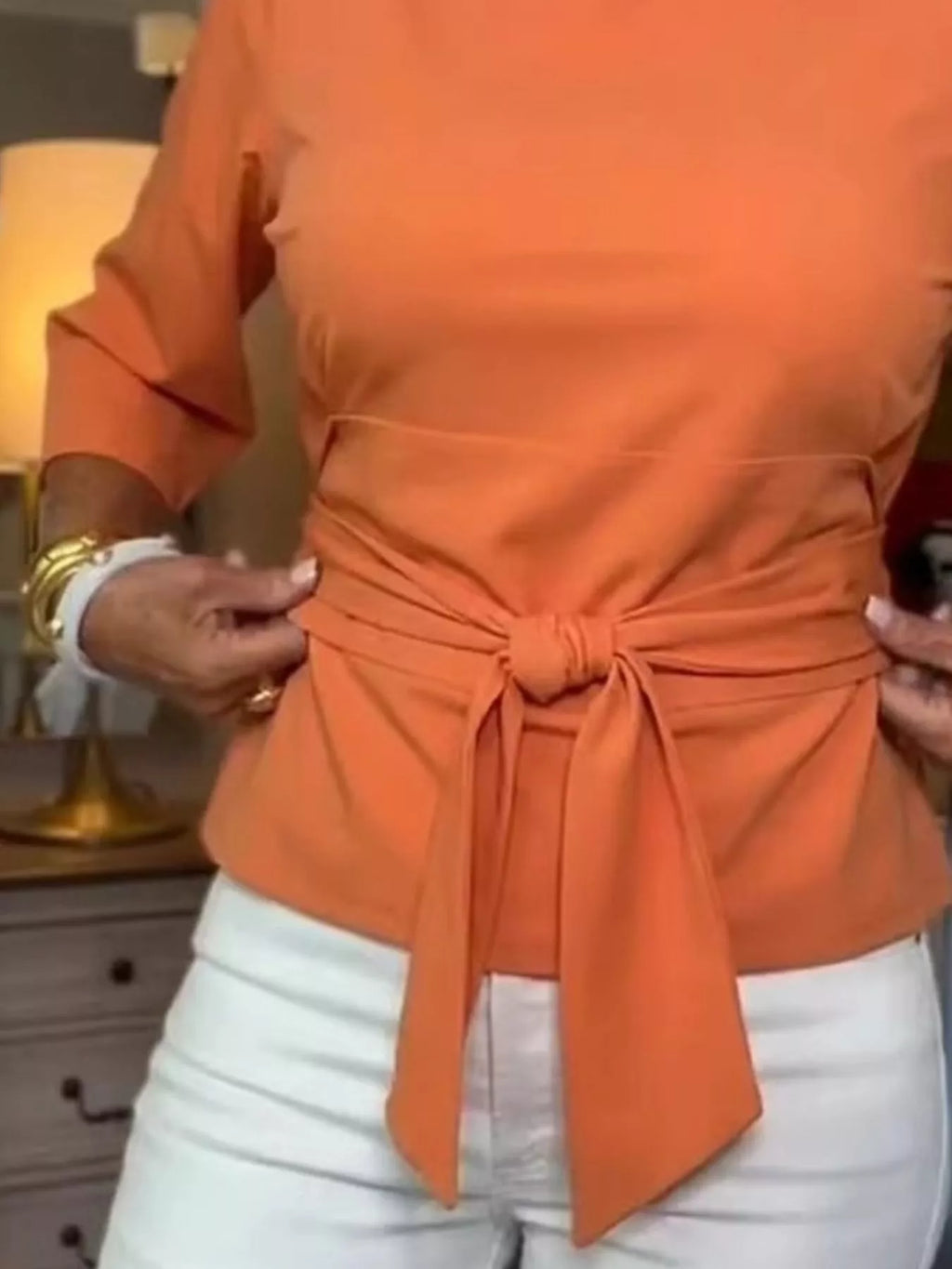Full Size Tied 3/4 Sleeve Top Plus Size
