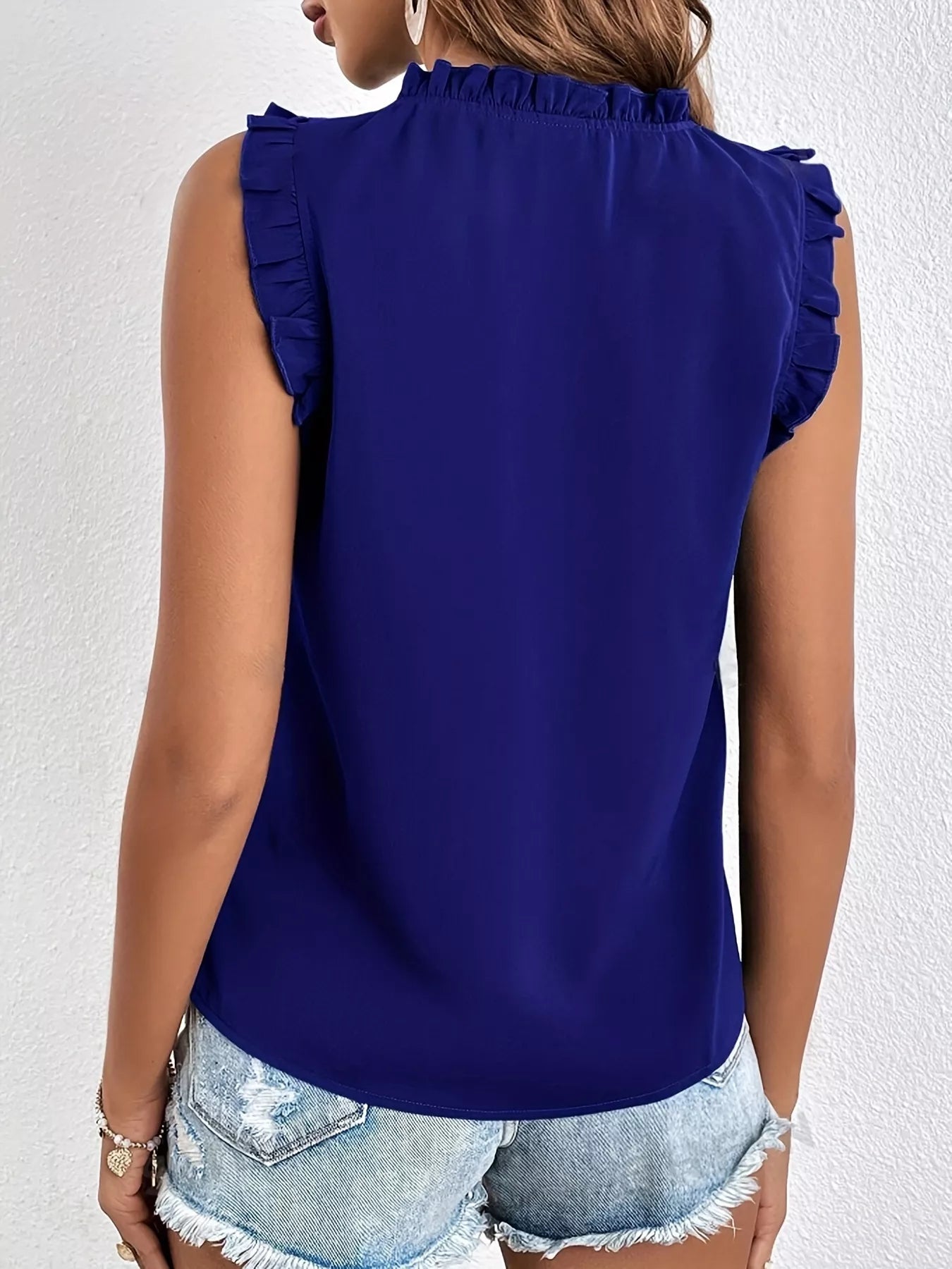 Ruffle Trim Tie Front Tank