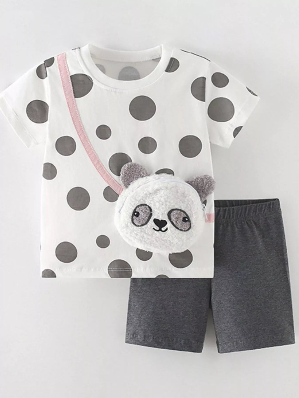 Children's Panda Bag Polka Dot T-Shirt & Shorts Set