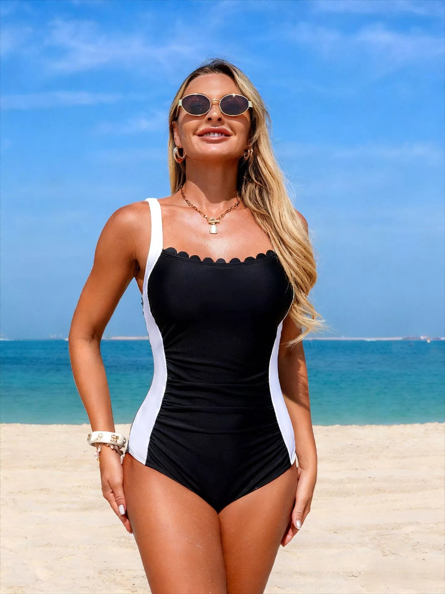 Two-Tone Ruched One-Piece Swimsuit