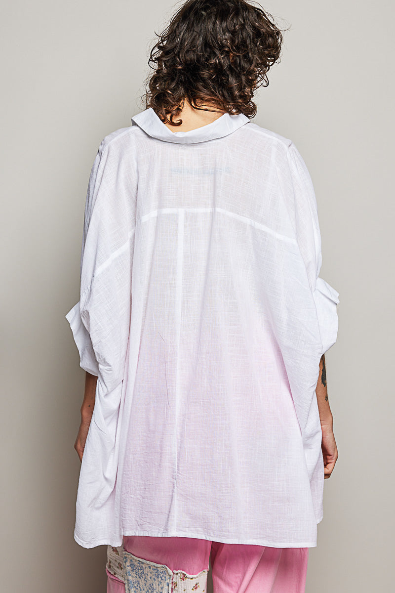 POL Button Down Half Dolman Sleeve Shirt