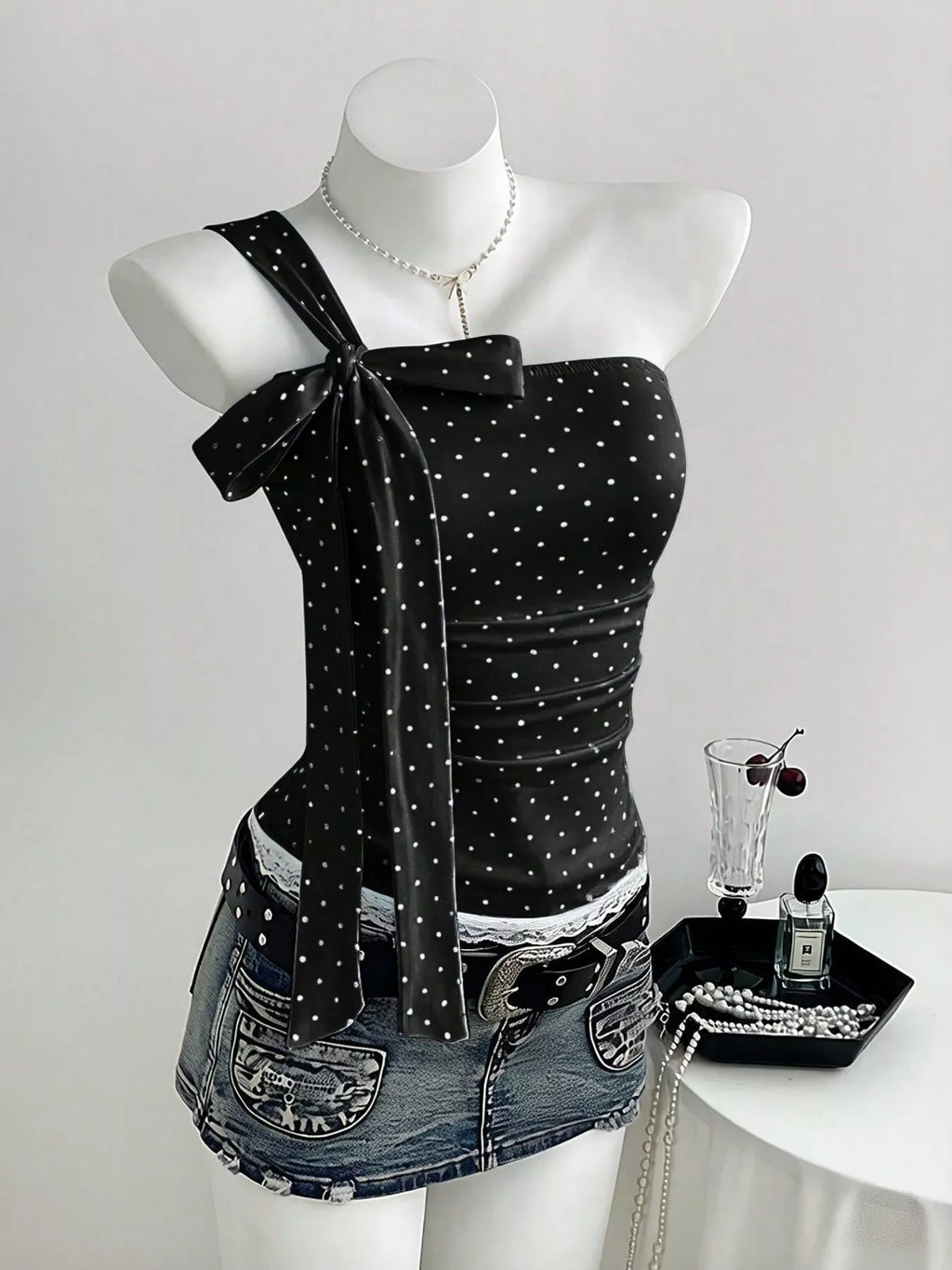 Polka Dot One-Shoulder Cami