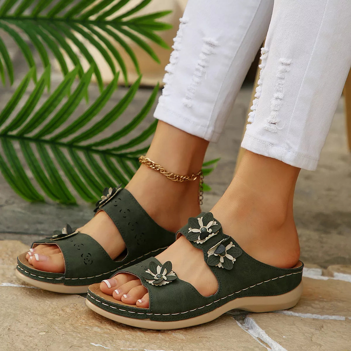 Floral Embellished Open Toe Sandals