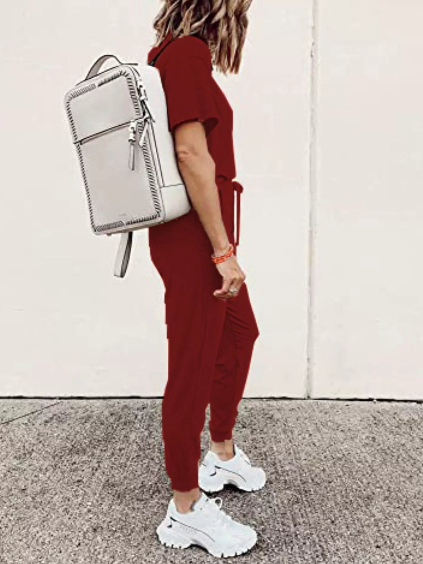 Full Size Round Neck Top and Drawstring Pants Set Plus Size