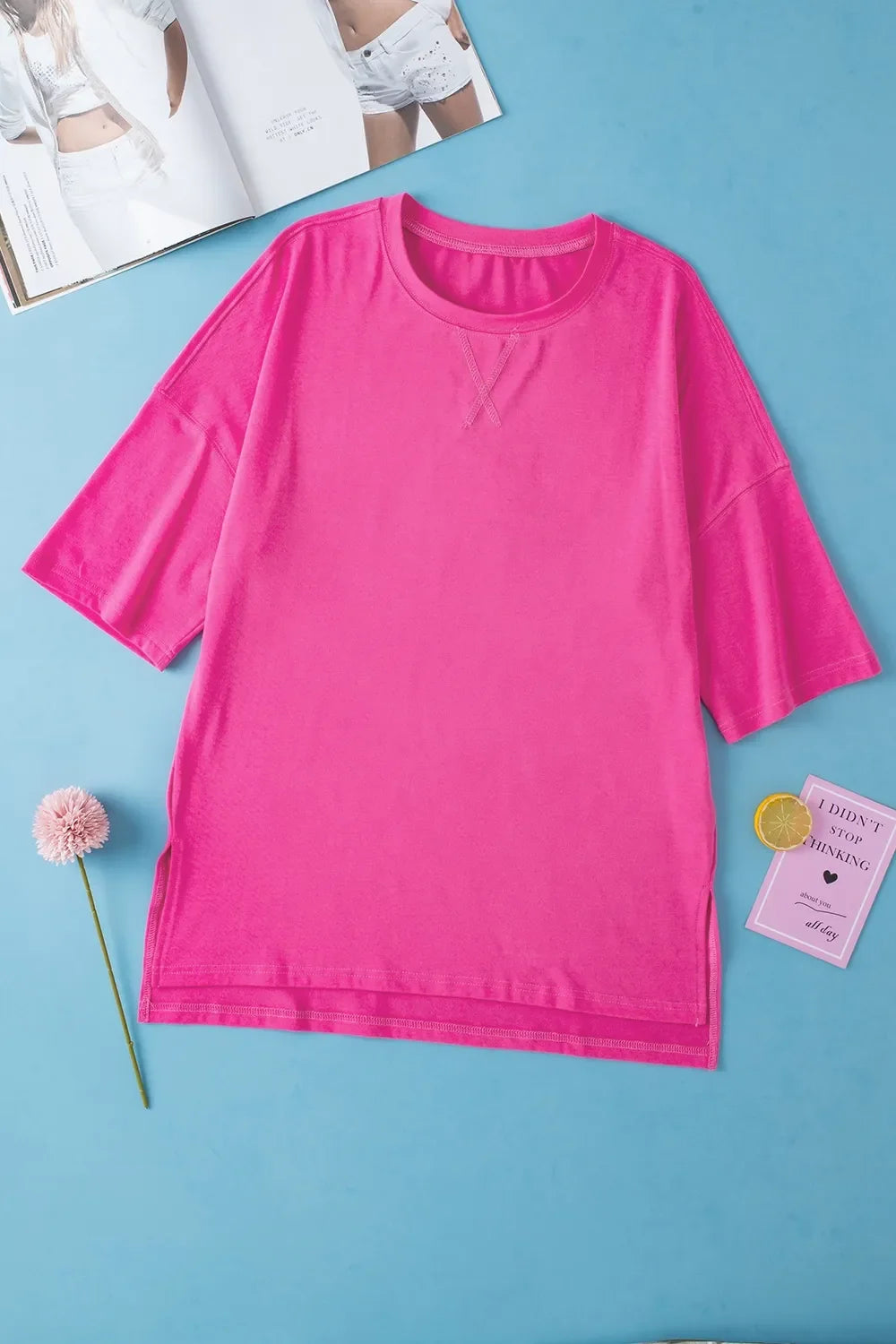 Slit Round Neck Half Sleeve T-Shirt