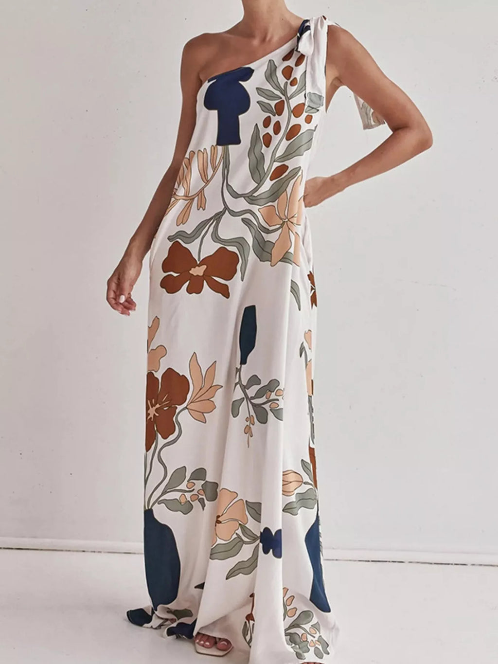 Bohemian Floral Print One-Shoulder Maxi Dress