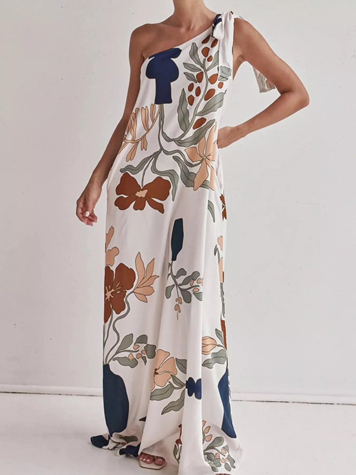 Bohemian Floral Print One-Shoulder Maxi Dress