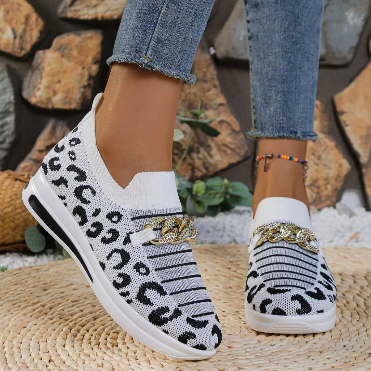 Leopard Round Toe Slip Ons