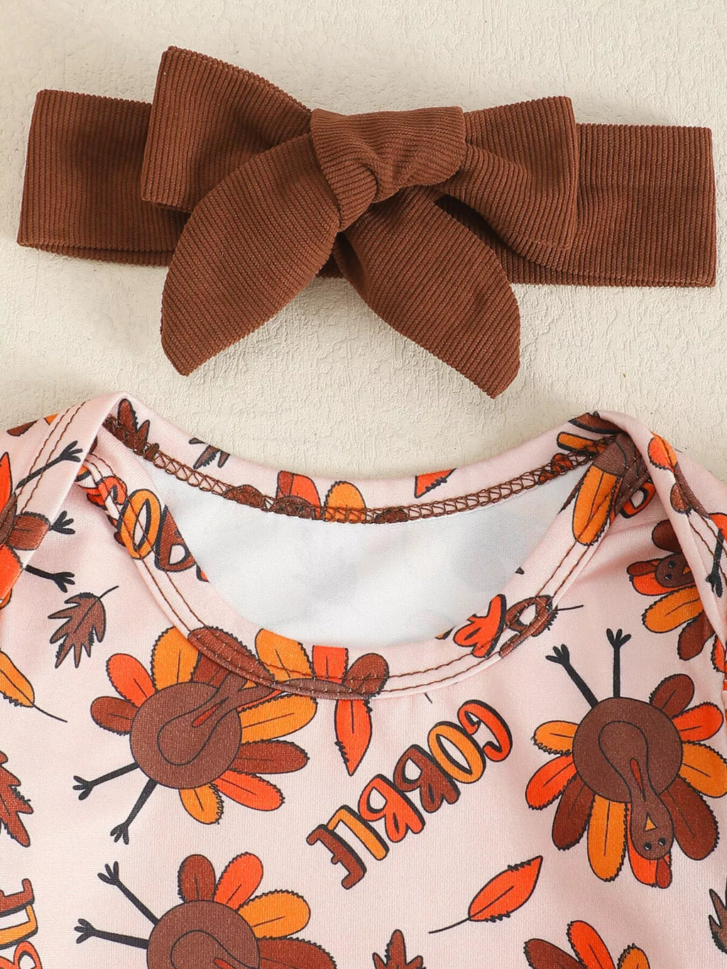 Children's Long Sleeve Bodysuit & Thanksgiving Turkey Dress Set with Headband