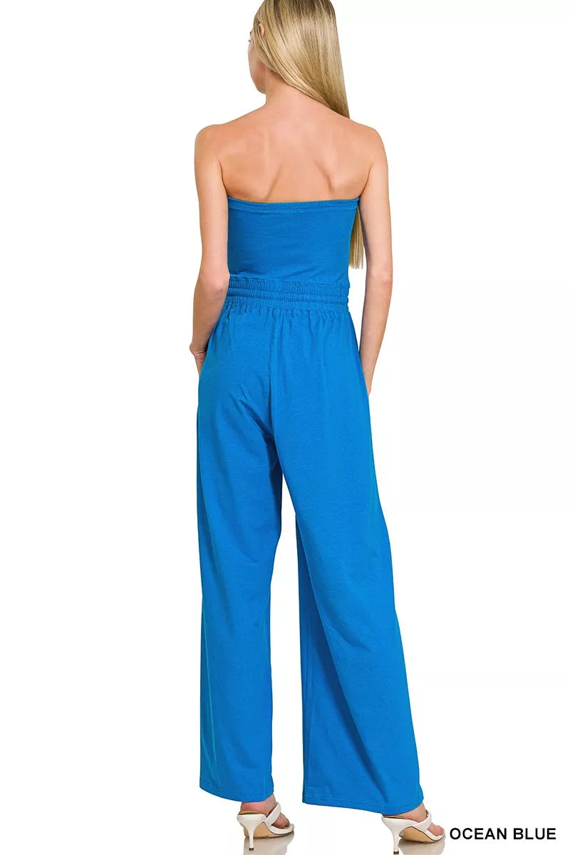 Zenana Tube Top Jumpsuit with Drawstring Waist