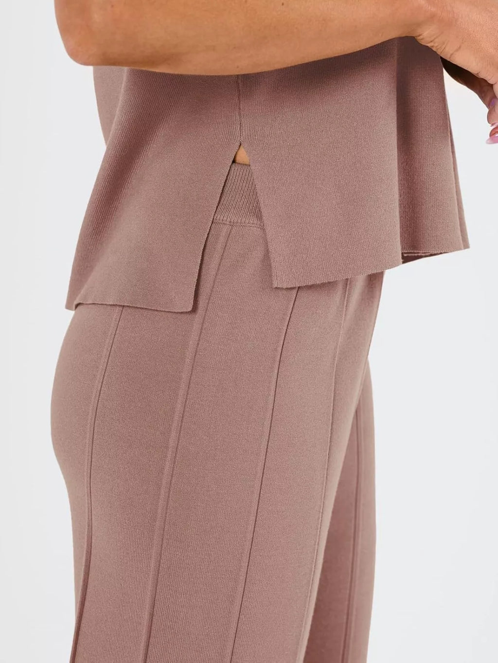 Casual Solid Color Cap Sleeve Top and Pants Knit Set