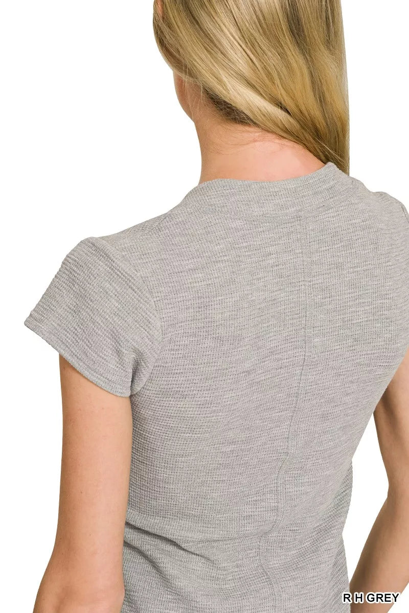 Zenana Double Knit Snap Button Short Sleeve Shirt
